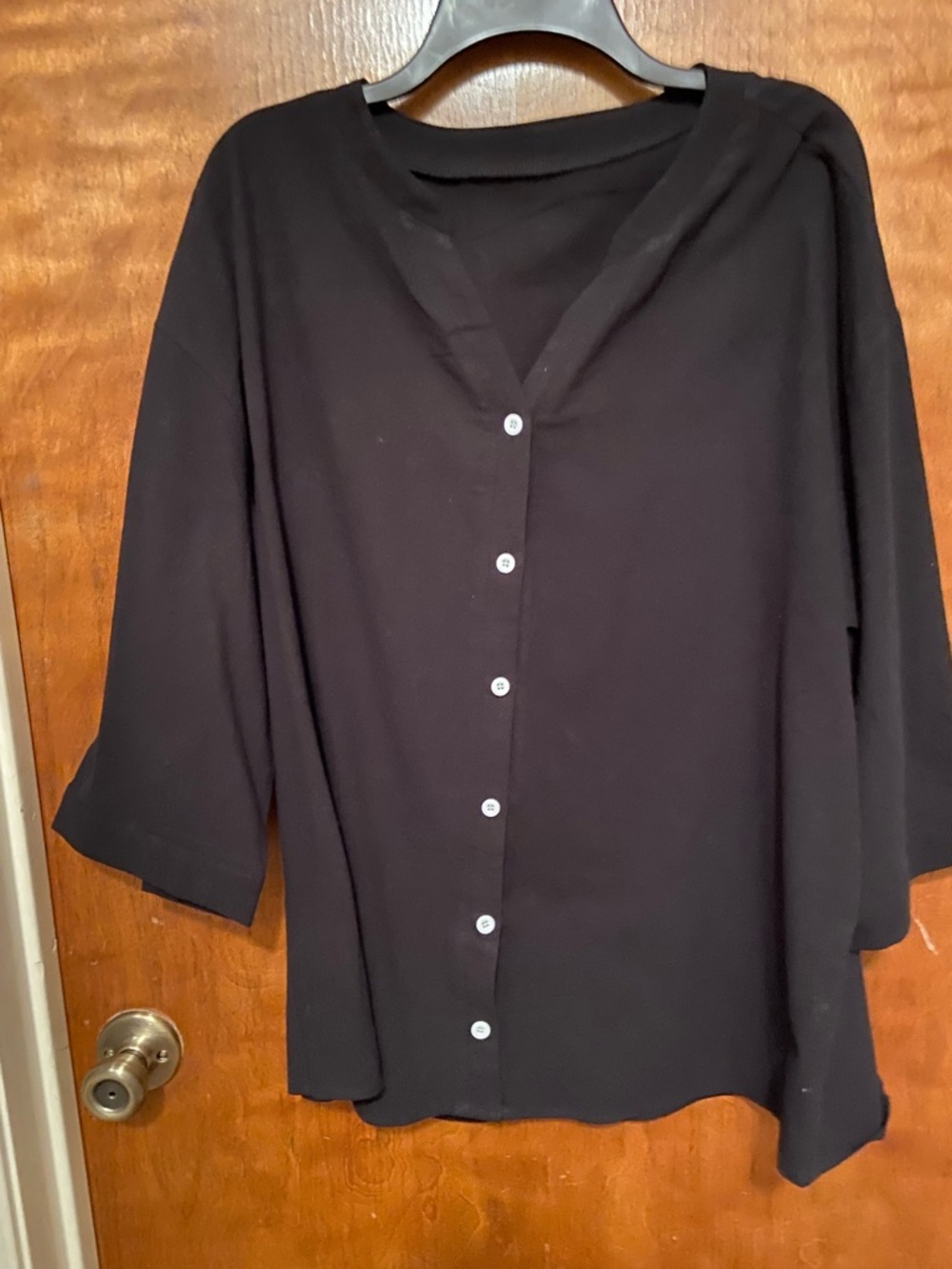 NWOT Plus Size Black Linen Blend 3/4 Sleeve Top